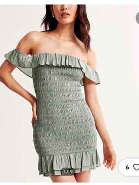 Abercrombie & Fitch Off-the-Shoulder Smocked Mini Green Ruffle Dress - XLT